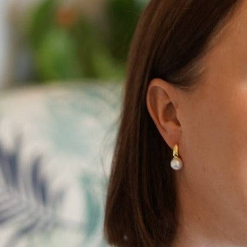 9-10mm Round Hoop Freshwater Pearl Earrings Sterling Silver - House Of Pearls